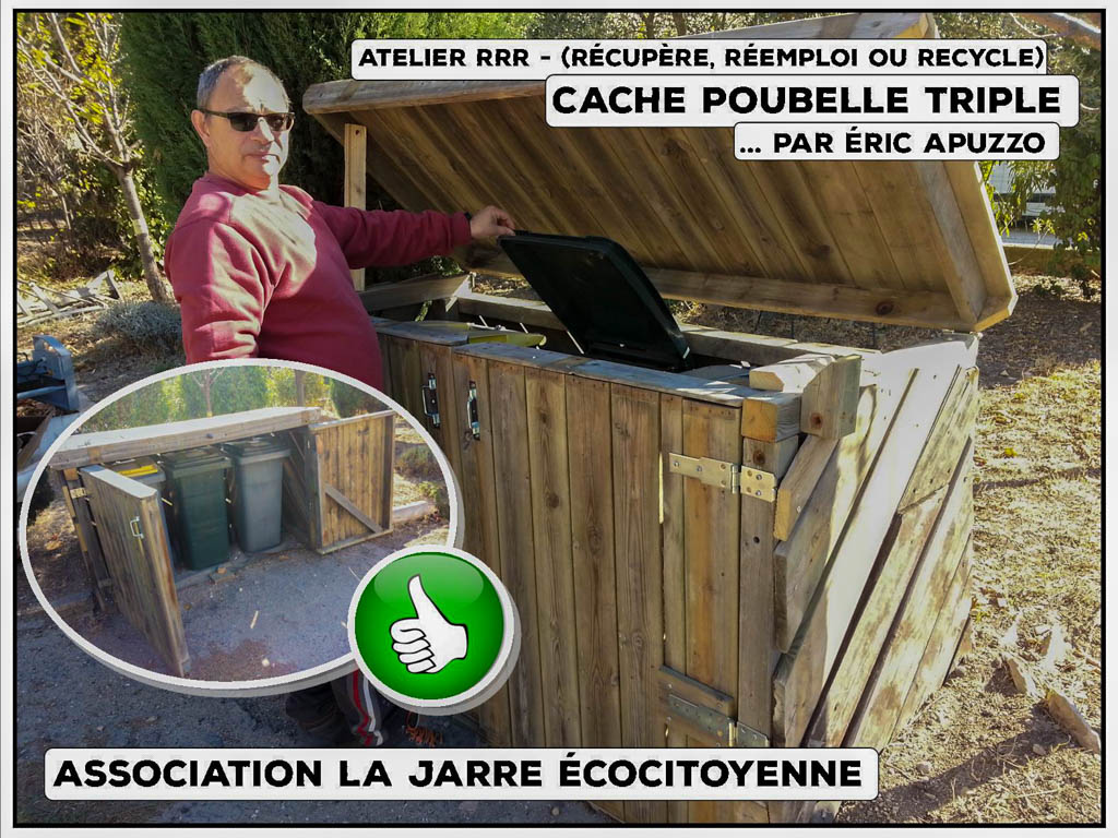 Binto cache poubelle pour 2 poubelles, bois massif