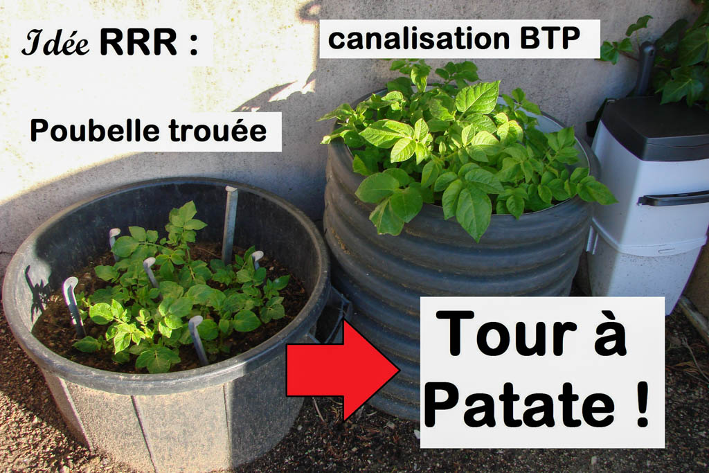 RRR - poubelle trouée et canalisation detournées en tour à patate