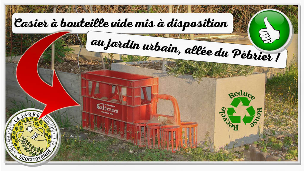 Idée Recyl-box – bouteille en verre – jardin urbain de quartier – allée du Pébrier