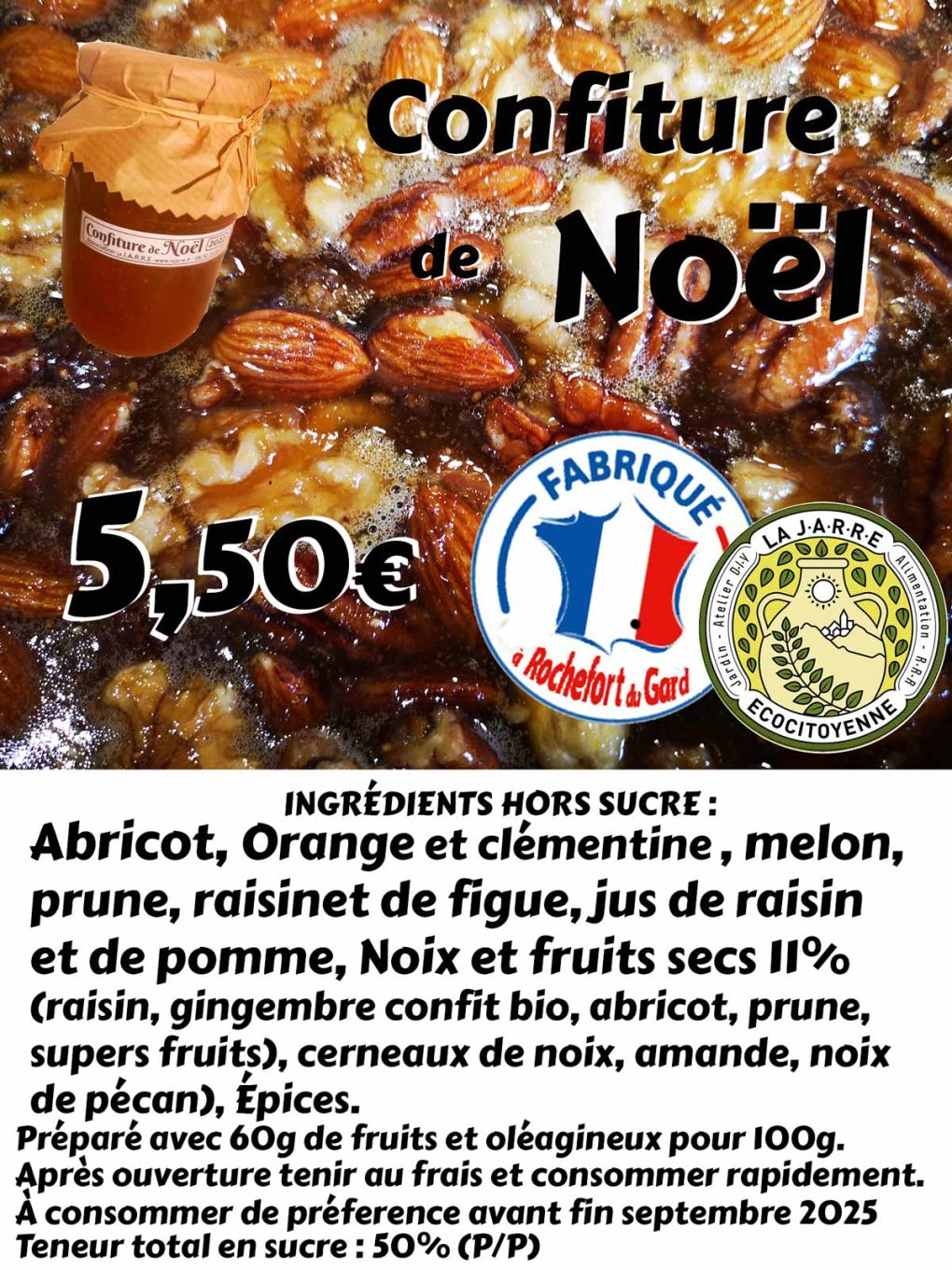 Affiche-confiture-de-Noël-et-ingrédients 2024 - Association La JARRE Écocitoyenne