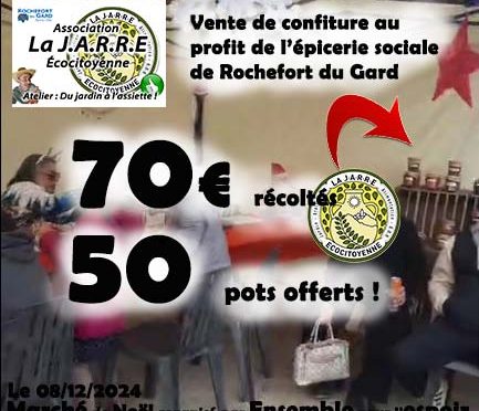 DON : RECETTE (€) et CONFITURES lors du Marché de Noël de ENSEMBLE pour l’Éspoir (08/12/2024)