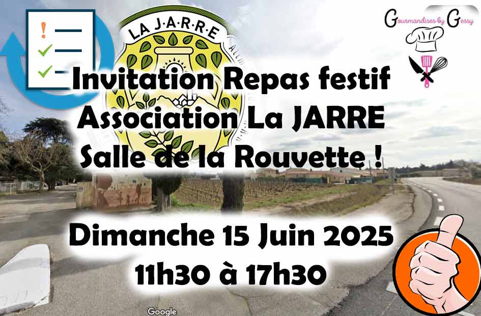 Invitation à la ROUVETTE par l'association La JARRE Écocitoyenne le Dimanche 15 Juin de 11h30 à 17h30 - Repas par GOURMANDISES BY GESSY