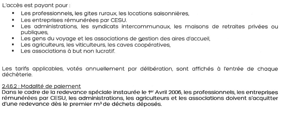 Article 2.4.6.1 du règlement intérieur du SMICTOM Rhône Garrigue - les modalités de paiement