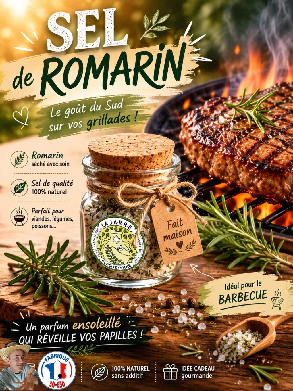 Sel de Romarin made in Rochefort du Gard par l'association La JARRE Écocitoyenne